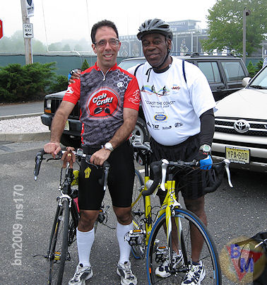 Mike and a friend he always see at the start of the bike tour