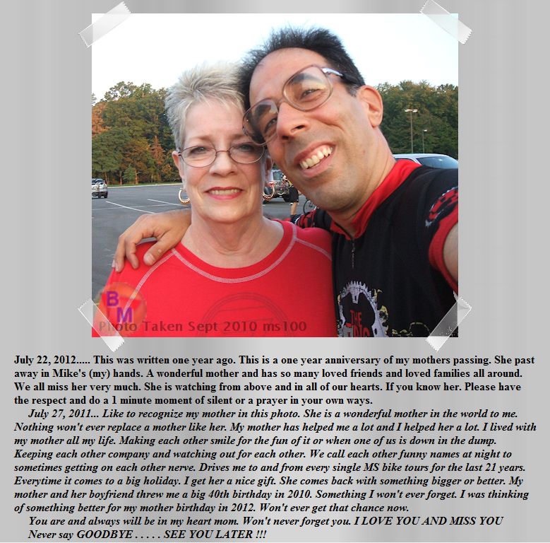 Snapshot from the main page of Bike Mike World. When Mike's mother past away in 2011.